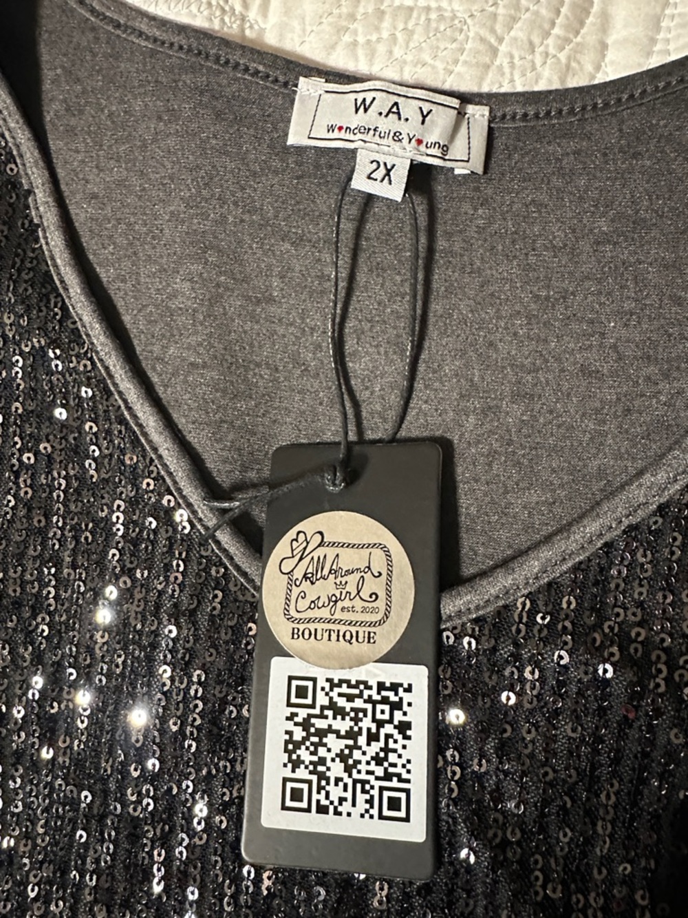 Women's Gray Sequin Tank Top - 2X